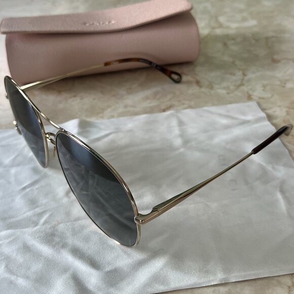 Chloe CH0028S Pilot Aviator Sunglasses Heart Detail Gold Frame Green Gradient - Picture 6 of 12